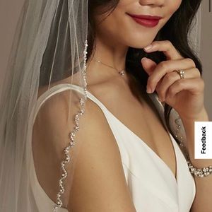 Rhinestone Wave Edge Cathedral Veil with pearls David’s Bridal